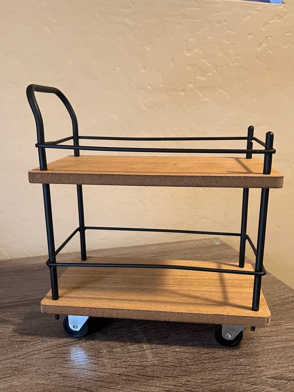 Target Bullseye Bar Cart Wood Black Metal Wheels Decor Display NWOT